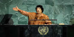Libya's leader Col. Gadafy at the UN denounces Israel as the "terror state"